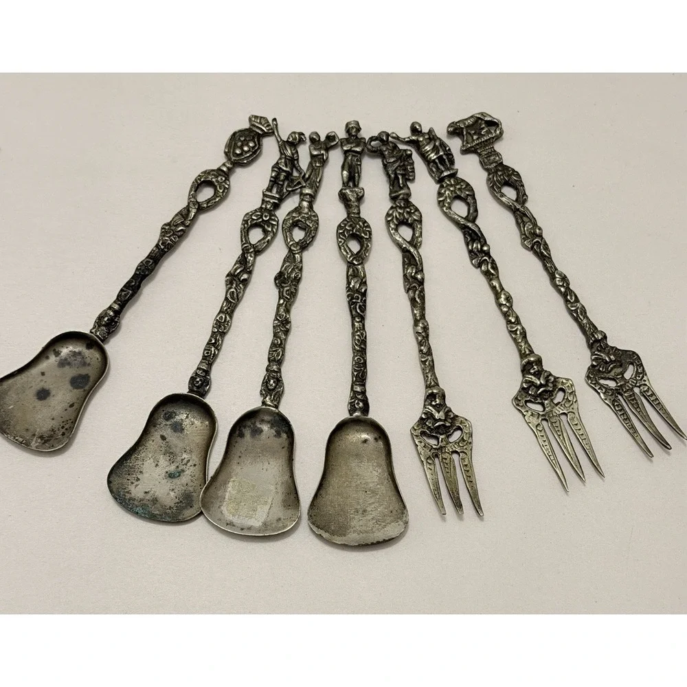 Antique Rossi Italy Flatware Silver Plated Brass Baroque Demitasse VTG Rococo